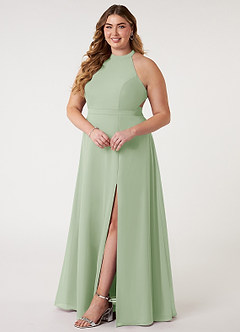 Azazie Clarice Bridesmaid Dresses Dusty Sage A-Line Halter Chiffon Dress image4