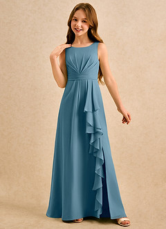 Azazie Chibi Girls Formal Sukienki dla dziewczynek sypiących kwiaty Linia A Pofałdowany Szyfon Długość podłogi Sukienka image4