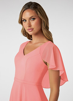 Azazie Jamie Bridesmaid Dresses Coral A-Line Chiffon Dress image6