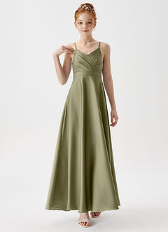 Azazie Avelina Junior A-Linie Plissee Stretch-Satin Kleid Pistazie image4