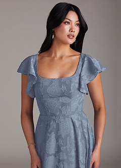 Azazie Bondi Bridesmaid Dresses Dusty Blue A-Line Ruched Floral Burnout Dress image5
