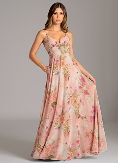 Azazie Amani Bridesmaid Dresses Abstract Bouquet Floral A-Line Pleated Chiffon Dress image5