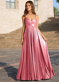 Luna Mirage Rose Quartz A-line Metallic Prom Dress image3