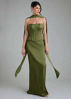 Azazie River Bridesmaid Dresses Olive Sheath Corset Stretch Satin Convertible Dress image9