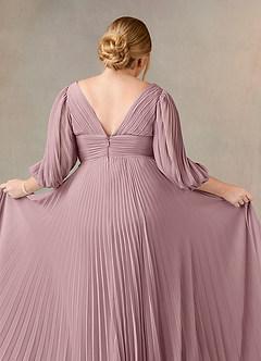 Azazie Zahara Mère de la mariée Robes Robe Trapèze en Mousseline de soie Col V plissé Rose Poussiéreuse image12