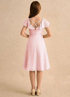 Azazie Narin Girls Formal Sukienki dla dziewczynek sypiących kwiaty Linia A z rękawami Szyfon Długość do kolan Sukienka image2