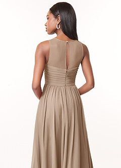 Azazie Nina Bridesmaid Dresses Taupe A-Line Pleated Chiffon Dress image3