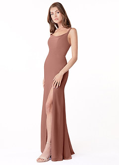 Azazie Salma Final Sale Cedar Rose Sheath Side Slit Chiffon Dress image3