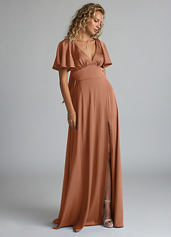 Azazie Kimber Bridesmaid Dresses Bronzer A-Line Ruched Stretch Satin Dress image4