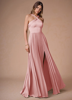 Afra Haze Pink A-Line Pleated Stretch Satin Dress image3