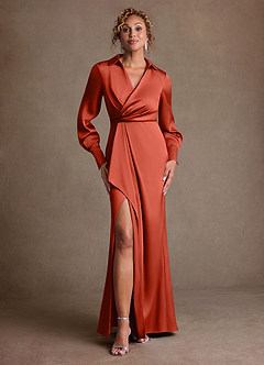 Azazie Jacinta Suknie dla Matki Panny Młodej Osłona Pofałdowany Satyna elastyczna Długość podłogi Sukienka image1