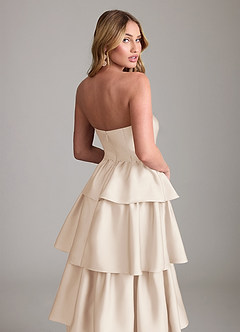 Azazie Faye Bridesmaid Dresses White Alabaster A-Line Ruched Stretch Satin Dress image6