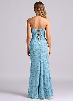 Azazie Sorrel Bridesmaid Dresses Blue Fern Floral Mermaid Corset Chiffon Dress image2