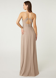 Azazie Minie Bridesmaid Dresses Taupe A-Line Bow Chiffon Dress image2