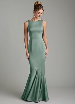 Azazie Tamera At-home Try On Dresses Dusty Sage Mermaid Pleated Stretch Satin Dress image4