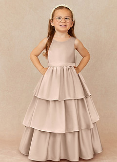Azazie Margie Flower Girl Dresses English Rose A-Line Bow Stretch Satin Dress image2