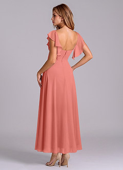 Azazie Leilani Bridesmaid Dresses Salmon Pink A-Line Ruched Chiffon Dress image5