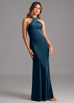 Azazie Drita Final Sale Black Mermaid Pleated Velvet Dress image5