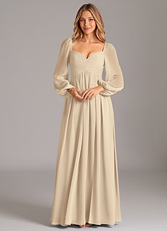Azazie Alia Bridesmaid Dresses Champagne A-Line Long Sleeve Chiffon Dress image6