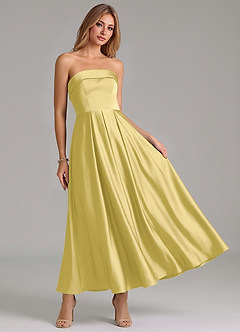 Azazie Lucienne Bridesmaid Dresses Canary A-Line Pleated Stretch Satin Dress image7