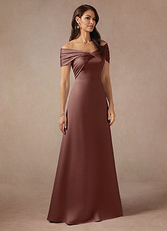 Azazie Amelia Final Sale Agave A-Line Off the Shoulder Stretch Satin Dress image4