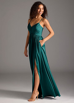 Azazie Alia Robes de demoiselle d'honneur Robe Trapèze en Satin extensible Plissée Paon image6