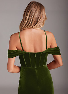 Azazie Jas Robes de demoiselle d'honneur Robe Fourreau Convertible en velours Schulterfreies Korsett Olive image8