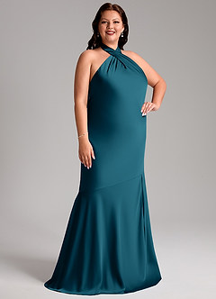 Azazie Lorena Bridesmaid Dresses Ink Blue Mermaid Pleated Stretch Satin Dress image10