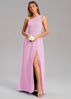 Azazie Phaedra Abiti da Damigella Abito A-Line in Chiffon Monospalla Rosa Confetto image4