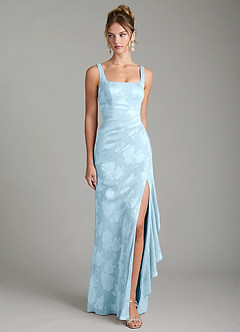 Azazie Veronica Bridesmaid Dresses Sky Blue Mermaid Pleated Floral Jacquard Burnout Dress image1