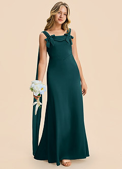 Azazie Chelsea Junior Robe Fourreau en Satin extensible Plissé Vert Pin image3