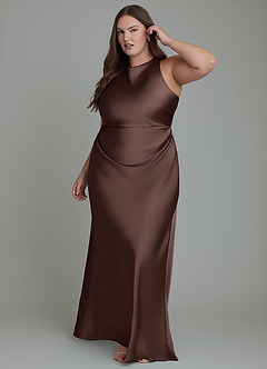 Azazie Evadne Bridesmaid Dresses Ganache Sheath Pleated Stretch Satin Dress image11