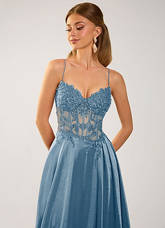 Isoldemark Dusty Blue Beading Sequin Embroidery Satin Prom Dress image6