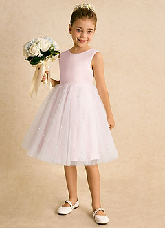 Azazie Esme Flower Girl Dresses Blushing Pink Ball-Gown Bow Tulle Dress image2