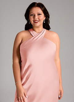 Azazie Doretta Bridesmaid Dresses Powder Pink Mermaid Pleated Stretch Satin Dress image12