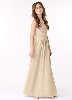 Azazie Bonnie Junior Champagne A-Line Pleated Chiffon Dress image2