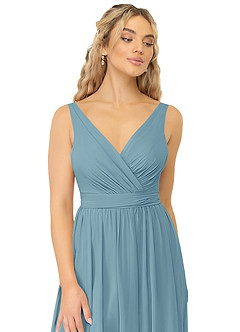 Azazie Kora Jurken voor bruidsmeisjes Jurk van Chiffon met A-Lijn Geplooid Mystiek Blauw image6