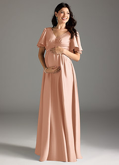 Azazie Verna Maternity Bridesmaid Dresses A-Line Ruched Stretch Satin Floor-Length Dress image3
