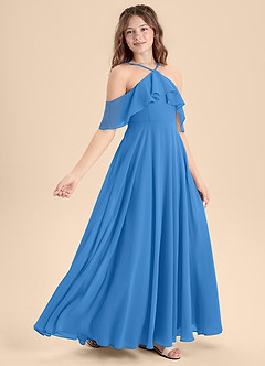 Azazie Tessabelle Junior Abito A-Line in Chiffon a Spalla Scoperta Blue Jay image3