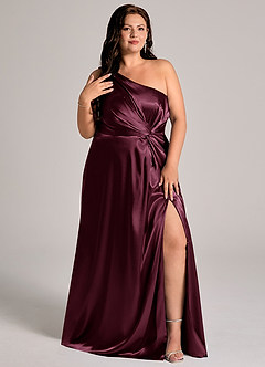 Azazie Brooke Bridesmaid Dresses Cabernet A-Line One Shoulder Metallic Satin Dress image12