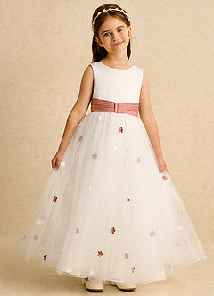Azazie Cricket Abiti da Ragazza di Fiori Abito Principessa in Raso Opaco Plissettato Avorio Mai Tai image1