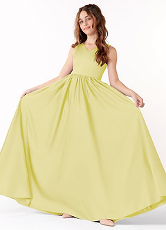 Azazie Hathaway Junior Robe Trapèze en Mat Satiné Arc Sorbet Citron image1