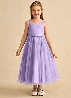 Azazie Patootie Robe Demoiselle D'honneur Fillette Robe Trapèze en Tulle Bretelle Spaghetti Lilas image1