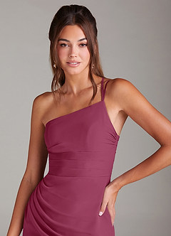 Azazie Eren Bridesmaid Dresses Mulberry Mermaid One Shoulder Chiffon Dress image6