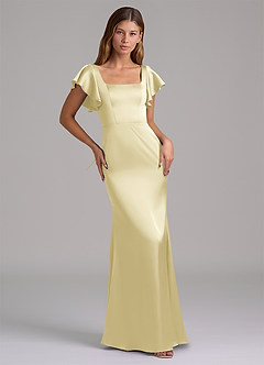 Azazie Elkie Bridesmaid Dresses Lemon Sorbet Mermaid Square Neckline Stretch Satin Dress image5