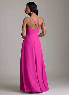 Azazie Naeem Vestidos de damas de honor Vestido de Fucsia de Gasa de Corte en A con Cuello en V fruncido image2
