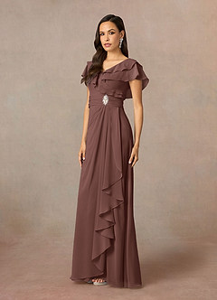 Azazie Snapdragon Kleider für die Brautmutter A-Linie V-Hals Gerüscht Chiffon Kleid Espresso image2