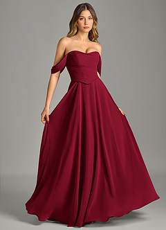 Azazie Chelsey Vestidos de damas de honor Vestido de Borgoña de Gasa de Corte en A Convertible con Vestidos sin tirantes image5