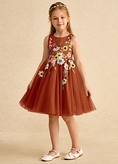 Azazie Prima vestidos de niña de las flores Vestido de Pimenton de Tul de Corte En A con Lazo image5