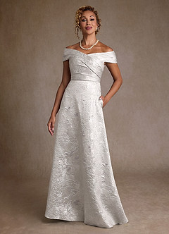 Azazie Lacey vestidos de madre de la novia Vestido de Jacquard De Plata de Jacquard Floral de Corte en A con Vestidos sin tirantes image1